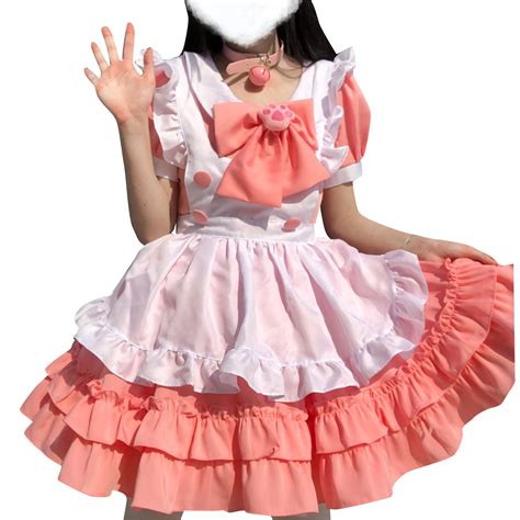 Maid Cosplay Traje Lolitafashion Vestido Rosa Vestido De Etsy