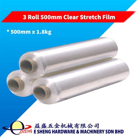 3 Roll 500mm X 18kg Clear Stretch Film Wrapping Firm Plastic