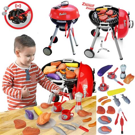 Childrens Pretend Barbeque Bbq Grill Role Play Toy Set With Lights