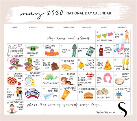 May National Days Calendar For 2020 Sydne Style