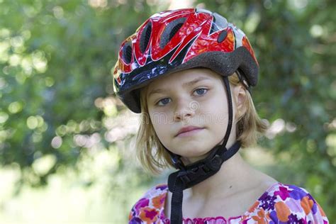 Girl Wearing A Bike Helmet Portrait Stock Photo Image Of Cute