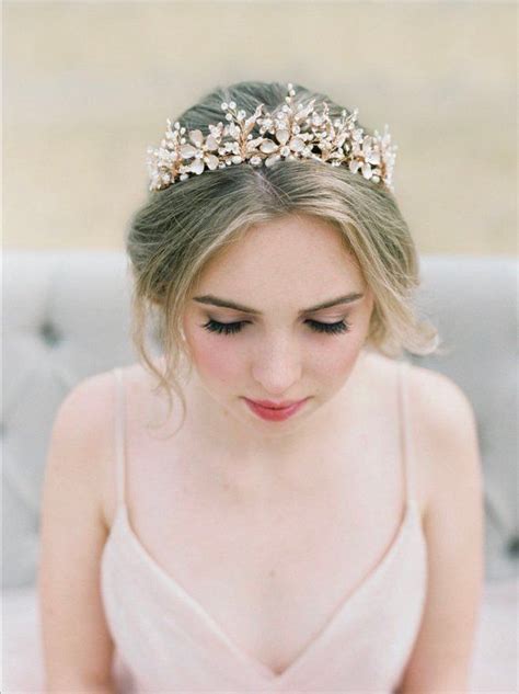 the genevieve leaf blossom tiara © romantic swarovski crystal bridal tiara© available in rose