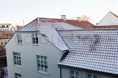 Snow Covered Roof Tiles Stock Image Colourbox