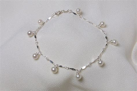 Sterling Silver Bracelet With 9 Drop 5mm 55mm Freshwater Pearls