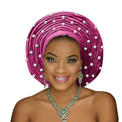Bead Head Auto Wrap African Headtie Nigerian Traditional Gele For
