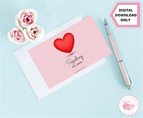 Printable Valentines Day Card Instant Download 7x5 Inch Card For
