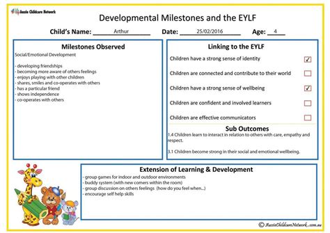 Developmental Milestones Eylf Aussie Childcare Network Child