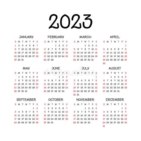 Calendar 2023 Year English Vector Square Wall Or Pocket Calender