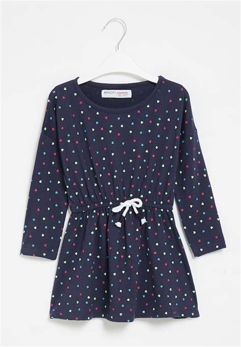 Girls Basic Aop Jersey Dress Navy2 Minoti Dresses And Skirts