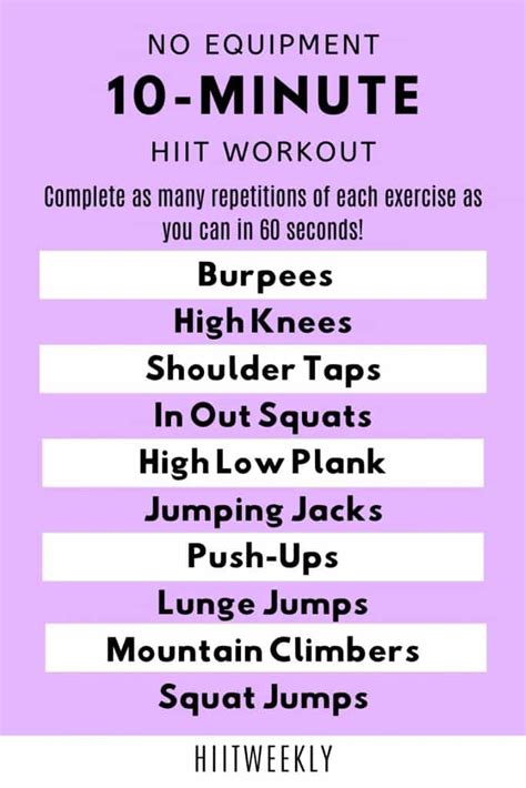 10 Minute Hiit Workout Without Equipment To Burn Belly Fat Hiit Weekly