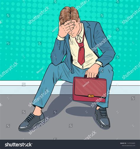 Pop Art Stressed Businessman Sitting On Stock Vector Royalty Free