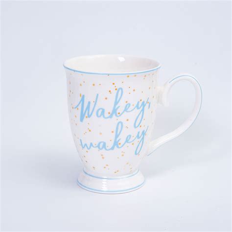 Wakey Wakey Mug With Splatter Powder Blue Gold Bombay Duck
