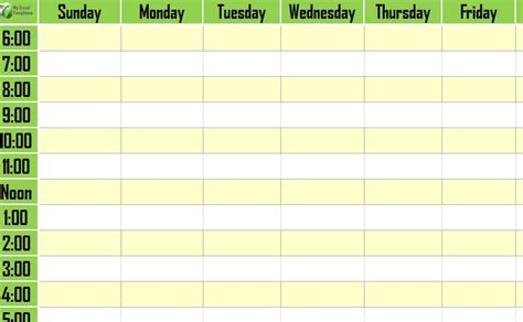 Weekly Schedule Template Weekly Timetable Template