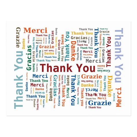 Thank You Word Cloud In 5 Languages Postcard Word Cloud