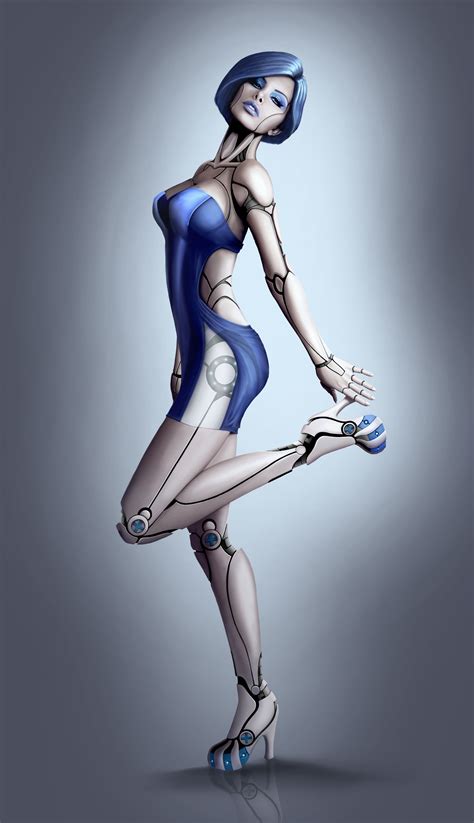 A Futuristic Woman In Blue And White Poses For The Camera With Her Hands On Her Hips