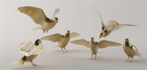 Birds Gold Pigeons Flying In Air 3d Model 3d Printable Cgtrader