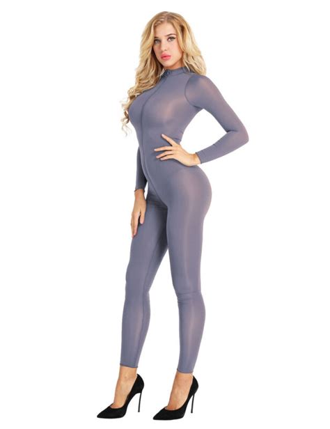 women double zipper sheer bodysuit open crotch leotard jumpsuit nightwear ebay