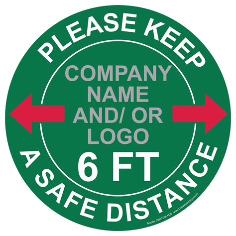 Green Please Keep A Safe Distance 6 Ft Round Floor Label With Company