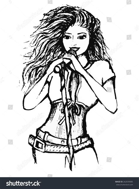 Line Drawing Singing Girl Stock Vector 262039085