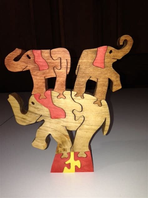Wooden Circus Elephant Scroll Saw Puzzle Handmade 11 Etsy
