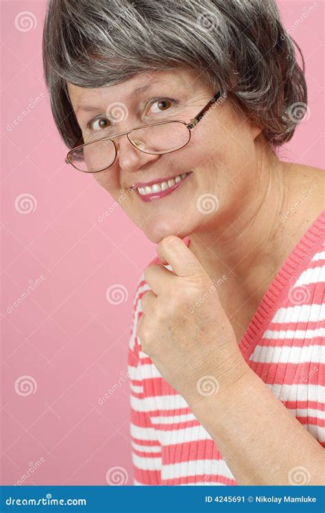 Senior Woman In Glasses Stock Image Image Of Cheerful 4245691