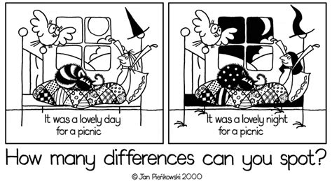 Free coloring sheets to print and download. Jan Pienkowski - Fun & Games - Spot the Difference