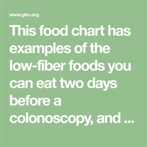 The assumptions about no food on the day before colonoscopy are probably not correct. This food chart has examples of the low-fiber foods you ...