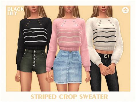 Striped Crop Sweater By Black Lily At Tsr Sims 4 Updates