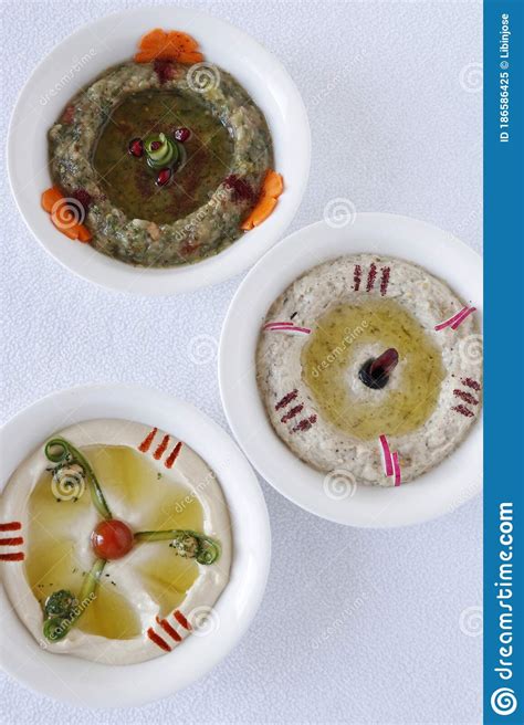 Arabic Cold Mezze Known As Arabic Dip Foods Stock Image Image Of