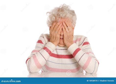 Sad Old Women With Her Hands To Her Face Is Dismay Stock Photo Image