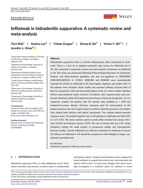 Pdf Infliximab In Hidradenitis Suppurativa A Systematic Review And