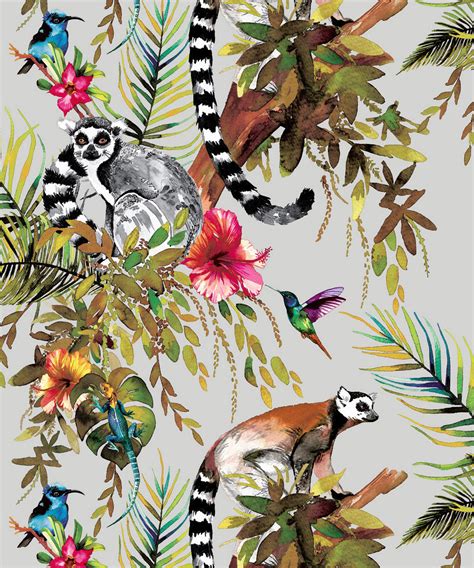 Holden Lemur Birds Jungle Palm Tree Silver Floral Feature ...