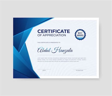 Plantilla De Certificado Moderno Geométrico Azul Vector Premium