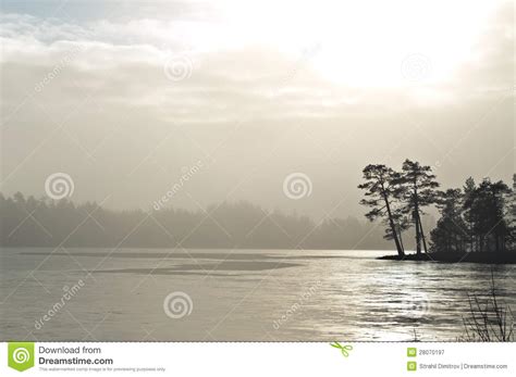 Mist Over Frozen Lake Captured In Finland Stock Image Image Of