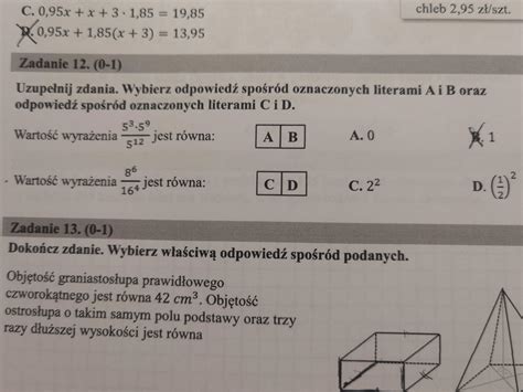 Uzupełnij zdania Wybierz odpowiedź spośród oznaczonych literami AiB