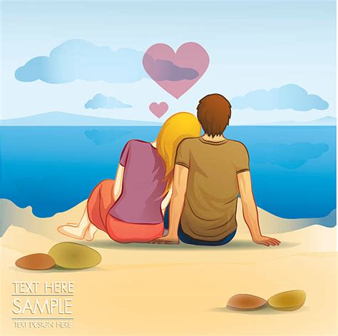 Happy Young Couple Walking Holding Hands Beach Cartoons Illustrations