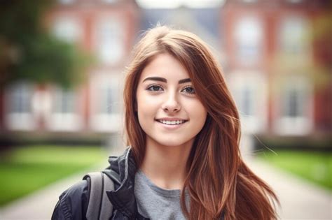 Premium Ai Image Portrait Of A Beautiful College Girl On Campus