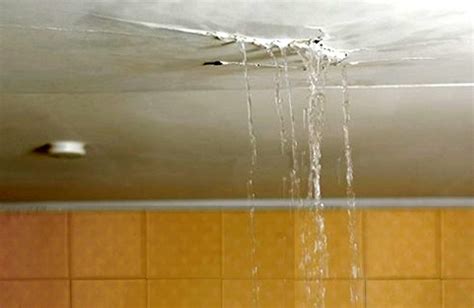 One of the possible reasons for water leaking from ceiling could be damaged roof or roof deterioration. Water Leaking From Ceiling Under Bathroom | Causes & Effect