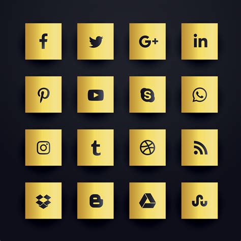 Golden Premium Social Media Icons Set Download Free Vector Art Stock