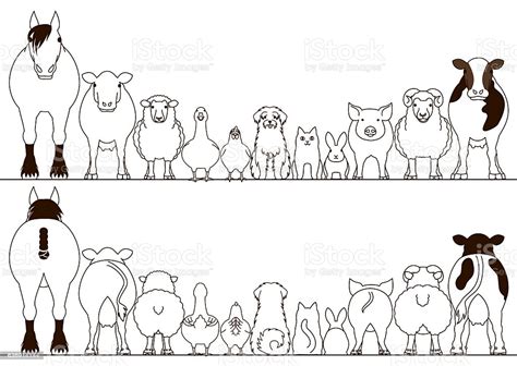 Farm Animals Border Set Front View And Rear View Stock