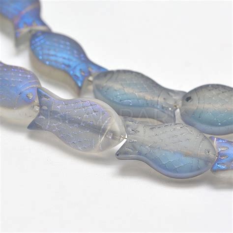 Frosted Electroplate Glass Fish Beads Strands