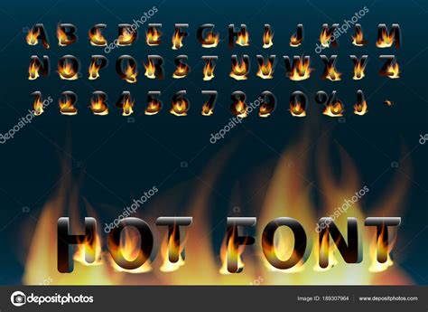 Hot Font Fiery Letters And Numbers Alphabet Fire Burning Vector Font