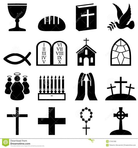 Illustration About Collection Of 16 Black And White Christianity Icons