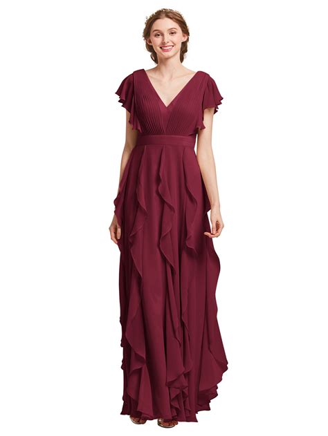 Aw Bridal Long Chiffon Bridesmaid Dresses With Sleeves Plus Size Formal