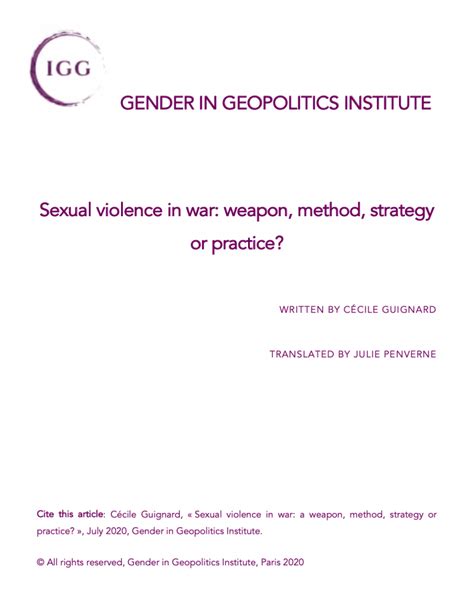 Sexual Violence In War Weapon Method Strategy Or Practice Institut Du Genre En Géopolitique