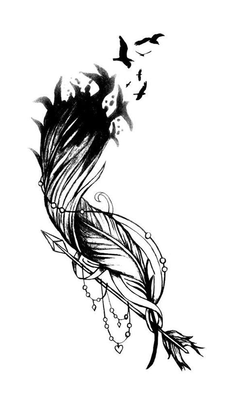 Ik heb dit idee en ontwerp vrij vaak gezien. Dit is een ontwerp van de tatoeage van een veer met een zwerm vogels uit uit te breiden. Frezen ...