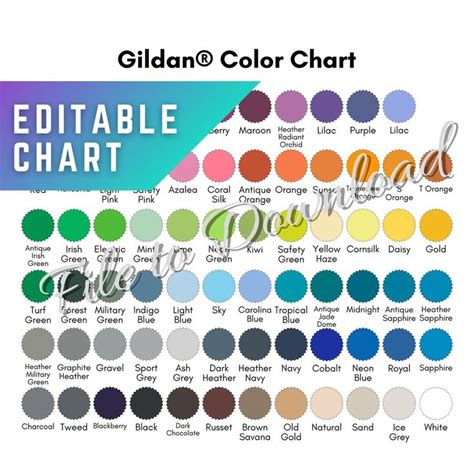 EDITABLE Gildan Color Chart All Color Guide colors Only - Etsy | Gildan