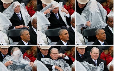 george w bush s struggles with a plastic poncho as donald trump prepares to enter the white house