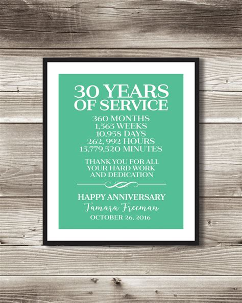 30 Year Work Anniversary Print T Idea Customizable Thank Etsy Uk