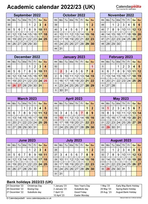 Academic Calendars 202223 Uk Free Printable Word Templates